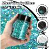 imageHTVRONT Black Glitter for Crafts  100g Chunky Glitter for Resin 353oz Holographic Glitter for Nail Tumbler Cosmetic Festival100g Turquoise Blue