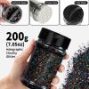 imageHTVRONT Black Glitter for Crafts  100g Chunky Glitter for Resin 353oz Holographic Glitter for Nail Tumbler Cosmetic Festival200g Black
