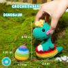 imageHTVRONT Crochet Kit for Beginners  Starter Crochet Kits with Video Tutorials Beginner Crochet Kit for Adults Kids Gift  Learn to Crochet Stuffed Animals Knitting Kit Penguin Family30 YarnDinosaur