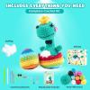 imageHTVRONT Crochet Kit for Beginners  Starter Crochet Kits with Video Tutorials Beginner Crochet Kit for Adults Kids Gift  Learn to Crochet Stuffed Animals Knitting Kit Penguin Family30 YarnDinosaur