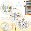 imageHTVRONT Embroidery Kit for Beginners 3 Pcs 14 Stitches and 9 Flower Practice Samplers PrePrinted Patterns Step by Step Video Beginner Embroidery Kit for Adults for Gift for WomenFlower Patterns