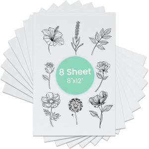 image8quotx12quotSticky 8 PCS Water Soluble Embroidery Stabilizer Printable Dissolving Paper Medium Weight for Print Or Draw Patterns Printable Embroidery Transfer Paper Best for Hand ampamp Machine Embroidery