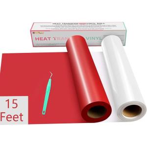 imageHTVRONT 12quot x 15FT White HTV Heat Transfer Vinyl for Shirts ampamp 12quot x 15FT Red HTV Heat Transfer Vinyl  Easy to Cut ampamp Weed for Heat Vinyl Design