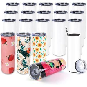 imageHTVRONT 20 Pack Sublimation Tumblers  20 OZ Stainless Steel Tumblers with Paper Straw and Box20 pack