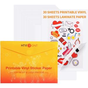 imageHTVRONT 30 Sheets Transparent Sticker Paper  30 Sheets Laminate Sheets 85quotx11quot Clear Printable Vinyl Sets