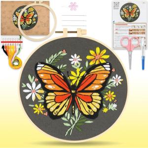 imageHTVRONT 3D Embroidery Kit for Beginners Sunflower Embroidery Kits with StepbyStep Video Tutorials 3D Art Finished with 5 Stitches Beginner Embroidery Kit for Adults for Denim Jackets Home DecorButterfly Patterns