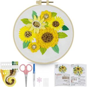 imageHTVRONT 3D Embroidery Kit for Beginners Sunflower Embroidery Kits with StepbyStep Video Tutorials 3D Art Finished with 5 Stitches Beginner Embroidery Kit for Adults for Denim Jackets Home DecorSunflower Patterns