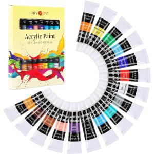 imageHTVRONT Acrylic Paint Set Painting Kit for Kids 16 Colors 12ml 041 oz Vibrant Rich of NonToxic Acrylic Paint for Table Easel Paints Gifts for Beginners Rock Paint Kit Crafts Supplies