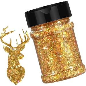 imageHTVRONT Black Glitter for Crafts  100g Chunky Glitter for Resin 353oz Holographic Glitter for Nail Tumbler Cosmetic Festival100g Gold