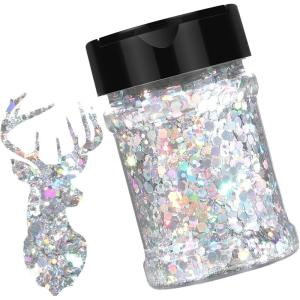 imageHTVRONT Black Glitter for Crafts  100g Chunky Glitter for Resin 353oz Holographic Glitter for Nail Tumbler Cosmetic Festival100g Silver