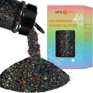 imageHTVRONT Black Glitter for Crafts  100g Chunky Glitter for Resin 353oz Holographic Glitter for Nail Tumbler Cosmetic Festival200g Black