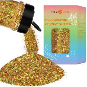 imageHTVRONT Black Glitter for Crafts  100g Chunky Glitter for Resin 353oz Holographic Glitter for Nail Tumbler Cosmetic Festival200g Gold