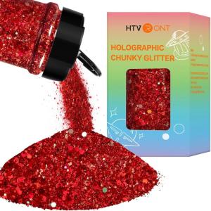 imageHTVRONT Black Glitter for Crafts  100g Chunky Glitter for Resin 353oz Holographic Glitter for Nail Tumbler Cosmetic Festival200g Red