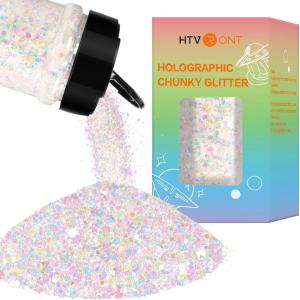 imageHTVRONT Black Glitter for Crafts  100g Chunky Glitter for Resin 353oz Holographic Glitter for Nail Tumbler Cosmetic Festival200g White