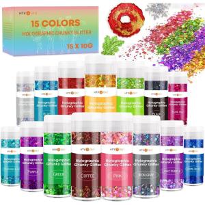 imageHTVRONT Black Glitter for Crafts  100g Chunky Glitter for Resin 353oz Holographic Glitter for Nail Tumbler Cosmetic FestivalAChunky Glitter set