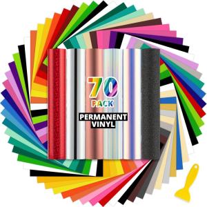 imageHTVRONT Black ampamp White Permanent Vinyl for Cutting Machine  14 Pack 12quot X 12quot Glossy Adhesive Vinyl Permanent Vinyl Sheets for Craft Projects Permanent Adhesive Vinyl Silhouette CameoMulticolored  70 Sheets