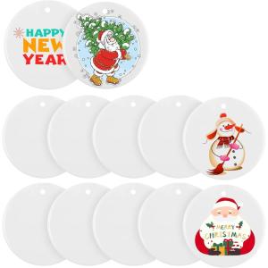 imageHTVRONT Ceramic Sublimation Ornament Blanks 12PCS  Christmas Ornament Blanks Ceramic Decorations  Baby Shower Decorations with Red Strings