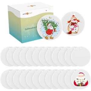 imageHTVRONT Ceramic Sublimation Ornament Blanks 24PCS  Sublimation Christmas Ornament Blanks Ceramic Decorations  Baby Shower Decorations Sublimation Ornaments with Red Strings 24PCS