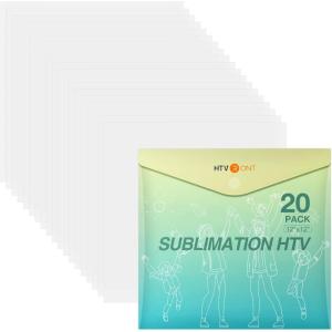 imageHTVRONT Clear HTV Vinyl for Sublimation 20 Pack 12quot X 12quot Matte Sublimation Vinyl for Cotton Fabric Wash Durable Clear Dye Sub HTV for LightColored T ShirtsMatte