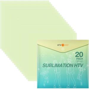 imageHTVRONT Clear HTV Vinyl for Sublimation 20 Pack 12quot X 12quot Matte Sublimation Vinyl for Cotton Fabric Wash Durable Clear Dye Sub HTV for LightColored T ShirtsGlossy