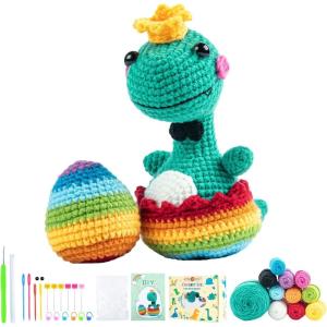 imageHTVRONT Crochet Kit for Beginners  Starter Crochet Kits with Video Tutorials Beginner Crochet Kit for Adults Kids Gift  Learn to Crochet Stuffed Animals Knitting Kit Penguin Family30 YarnDinosaur