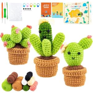 imageHTVRONT Crochet Kit for Beginners  Starter Crochet Kits with Video Tutorials Beginner Crochet Kit for Adults Kids Gift  Learn to Crochet Stuffed Animals Knitting Kit Penguin Family30 YarnSucculentA