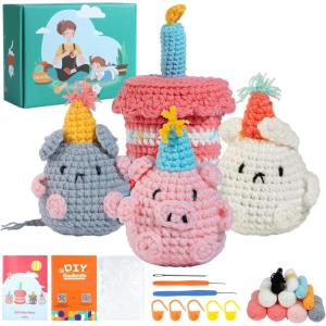 imageHTVRONT Crochet Kit for Beginners  Starter Crochet Kits with Video Tutorials Beginner Crochet Kit for Adults Kids Gift  Learn to Crochet Stuffed Animals Knitting Kit Penguin Family30 YarnBirthday Party