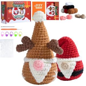 imageHTVRONT Crochet Kit for Beginners  Starter Crochet Kits with Video Tutorials Beginner Crochet Kit for Adults Kids Gift  Learn to Crochet Stuffed Animals Knitting Kit Penguin Family30 YarnChristmasA