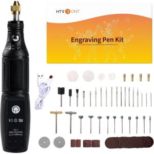 imageHTVRONT Customizer Engraving Pen Kit  64 Pcs USB Rechargeable Engraver Pen Cordless Rotary Engraving Tool Portable Electric Engraving Pen for Metal Wood Glass and Plastic
