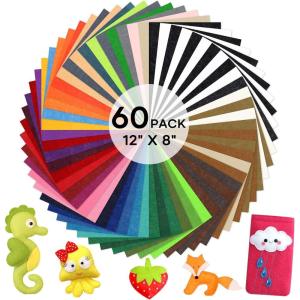 imageHTVRONT Felt Sheets for Crafts  60pcs Felt Squares A48x12 Stiff Felt Sheets Assorted Colors Craft Felt 1mm Stiff Felt Fabric for Sewing Patchwork Decoration Embroidering Book Felt Papers40 Assorted Colors