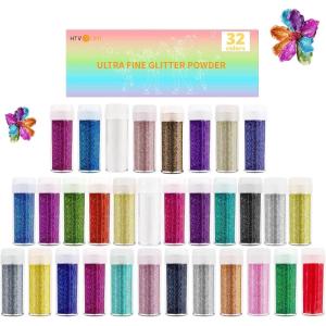 imageHTVRONT Fine Glitter for Resin  32 Jars Extra fine Glitter for Crafts Shaker Jar Arts ampamp Craft Glitter for Nails Assorted Colors Resin Glitter for Tumblers Cosmetic Body Each 10g Total 320g
