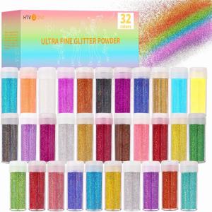 imageHTVRONT Fine Glitter for Resin  32 Jars Holographic Glitter for Crafts Shaker Jar Arts ampamp Craft Glitter for Nails Assorted Colors Resin Glitter for Tumblers Makeup Body Face Each 10g Total 320g