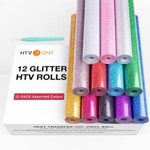 imageHTVRONT Glitter HTV Heat Transfer Vinyl Bundle 12 Rolls  10quot x 5FT Glitter Iron on Vinyl Easy to Cut Iron on Vinyl for Cricut ampamp Cameo Easy to Weed Heat Transfer Vinyl12 Glitter Colors