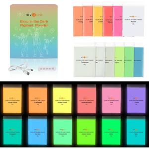 imageHTVRONT Glow in The Dark Pigment Powder 12 colors 07 oz  20 g Each Glow in The Dark Resin Pigment with UV Lamp Glow in the Dark Mica Powder for Epoxy Resin Acrylic Nails Bath Bomb etcGlow in The Dark Powder  12 Colors