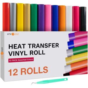 imageHTVRONT HTV Heat Transfer Vinyl Bundle 12 Pack  12quot x 5FT HTV Vinyl Rolls Easy to Cut Iron on Vinyl for All Cutting Machines Easy to Weed Heat Transfer VinylMulticolor