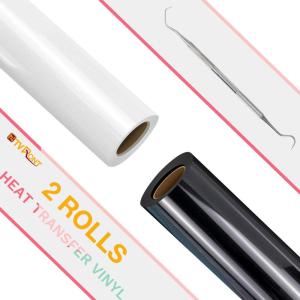 imageHTVRONT HTV Roll Heat Transfer Vinyl  12quot x 8ft White HTV Vinyl for Shirts Iron on Vinyl for All Cutting Machine  Easy to Cut ampamp Weed for Heat Transfer Design WhiteCWhite and Black