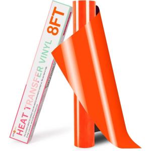 imageHTVRONT HTV Roll Heat Transfer Vinyl  12quot x 8ft White HTV Vinyl for Shirts Iron on Vinyl for All Cutting Machine  Easy to Cut ampamp Weed for Heat Transfer Design WhiteANeon Orange