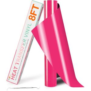 imageHTVRONT HTV Roll Heat Transfer Vinyl  12quot x 8ft White HTV Vinyl for Shirts Iron on Vinyl for All Cutting Machine  Easy to Cut ampamp Weed for Heat Transfer Design WhiteANeon Pink