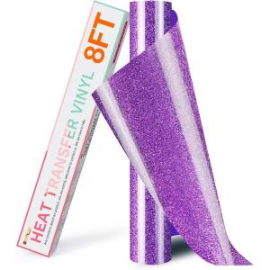 imageHTVRONT HTV Roll Heat Transfer Vinyl  12quot x 8ft White HTV Vinyl for Shirts Iron on Vinyl for All Cutting Machine  Easy to Cut ampamp Weed for Heat Transfer Design WhitePurple Glitter