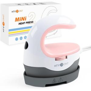 imageHTVRONT Heat Press Mini Heat Press Machine Small Heat Press Portable Iron Press Machine for T Shirts Hats Heating Transfer Projects MintPink