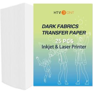 imageHTVRONT Heat Transfer Paper for Light T Shirts 25 Sheets 85x11quot Iron on Transfer Paper for Inkjet ampamp Laser Printer Stretchable ampamp Durable Printable Heat Transfer Vinyl Easy to UseFor Dark Color