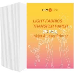 imageHTVRONT Heat Transfer Paper for Light T Shirts 25 Sheets 85x11quot Iron on Transfer Paper for Inkjet ampamp Laser Printer Stretchable ampamp Durable Printable Heat Transfer Vinyl Easy to UseFor Light Color