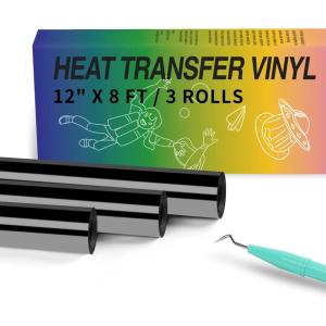 imageHTVRONT Heat Transfer Vinyl Bundle  2 Pack 12quot x 8ft Black ampamp Red Iron On Vinyl for Shirts Easy to Cut ampamp Weed for Cricut ampamp CameoBlack x3