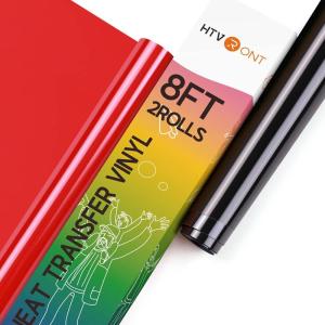 imageHTVRONT Heat Transfer Vinyl Bundle  2 Pack 12quot x 8ft Black ampamp Red Iron On Vinyl for Shirts Easy to Cut ampamp Weed for Cricut ampamp CameoCBlack and Red