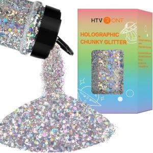 imageHTVRONT Holographic Orange Glitter  100g353oz Chunky Glitter for Resin Craft Tumbler Body Makeup Nail Glitter200g Silver