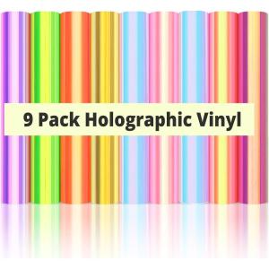 imageHTVRONT Holographic Vinyl  12 Sheets 12 quotx12 Holographic Permanent Vinyl for All Cutting Machine  Easy to Weed ampamp Transfer Iridescent Craft Adhesive Vinyl Sheets9 Holographic Vinyl