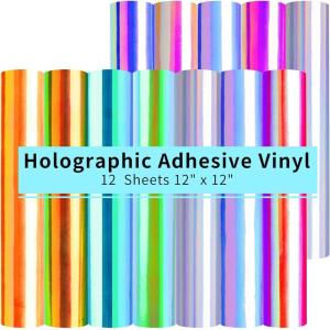 imageHTVRONT Holographic Vinyl  12 Sheets 12 quotx12 Holographic Permanent Vinyl for All Cutting Machine  Easy to Weed ampamp Transfer Iridescent Craft Adhesive Vinyl Sheets12 Holographic Vinyl