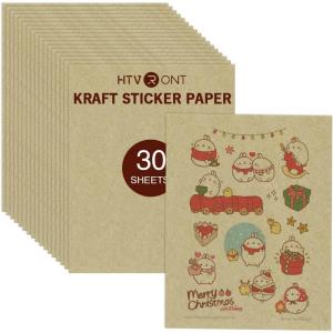 imageHTVRONT Kraft Sticker Paper  30 Sheets Kraft Paper Sheets for Laser ampamp Inkjet Printer Retro Style Brown Printer Paper Suit for ScrapbookingDrawingsBottle LabelsArts and Crafts 85quot x 11quot