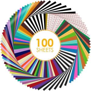 imageHTVRONT Permanent Vinyl for Cutting Machine100 Pack 12 quotx12 Adhesive Vinyl Sheets Set 90 Sheets Permanent Bundle ampamp 10 Transfer Tape for Projects and CraftingMulticolored1