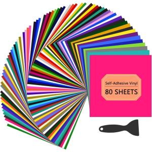 imageHTVRONT Permanent Vinyl for Cutting Machine100 Pack 12 quotx12 Adhesive Vinyl Sheets Set 90 Sheets Permanent Bundle ampamp 10 Transfer Tape for Projects and CraftingMulticolored80 Sheets